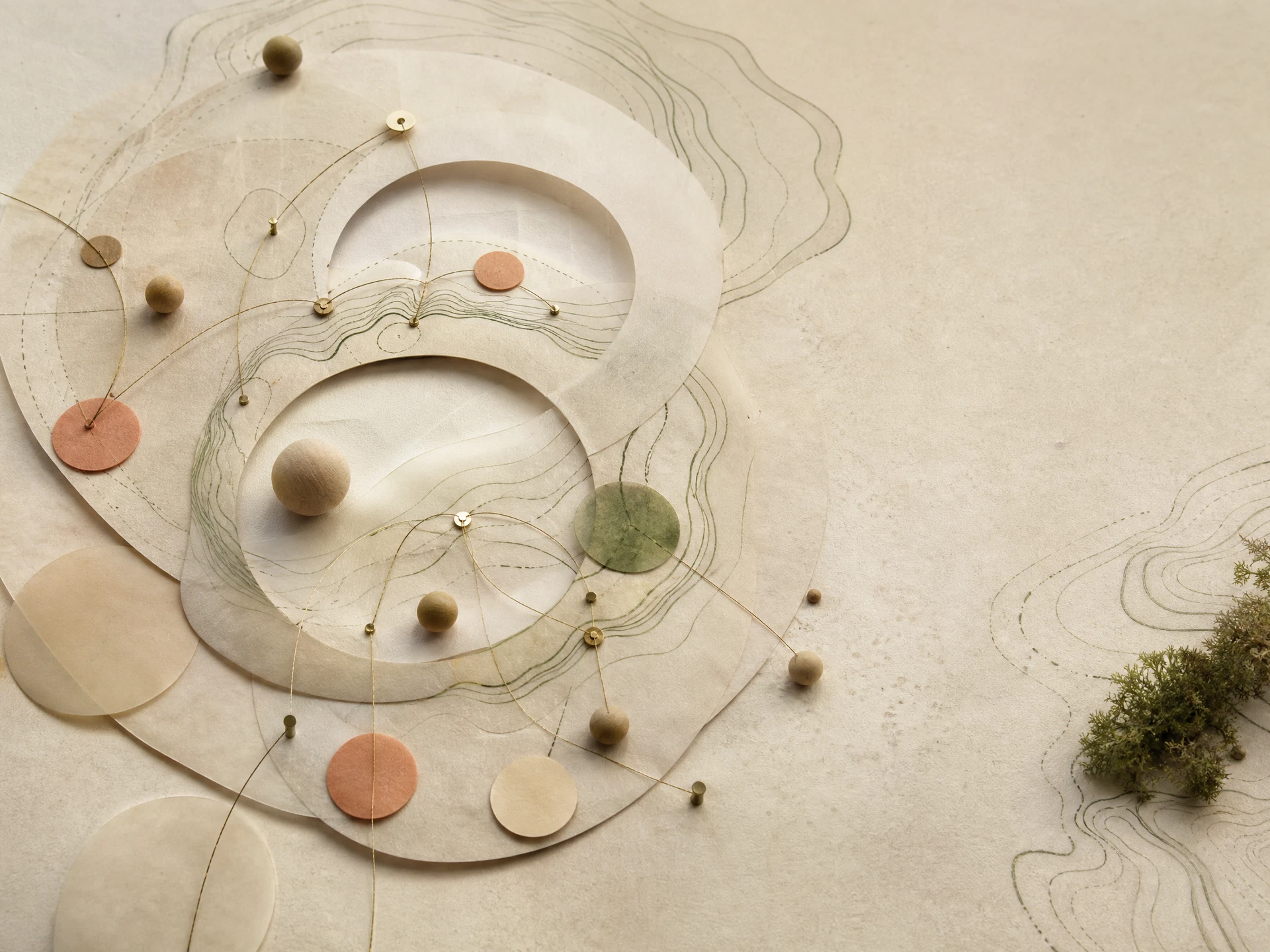 Tactile abstract systems map created from paper and natural materials